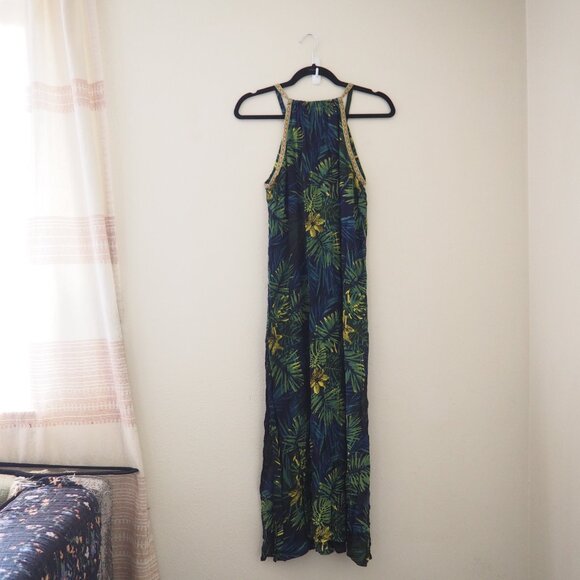 America & Beyond Tropical Palm Leaf Sleeveless Double Slit Beach Dress sz xs - Picture 9 of 10
